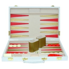 Backgammon 38cm.weiß mit goldenem Streifen Backgammon 38cm.weiß mit goldenem Streifen