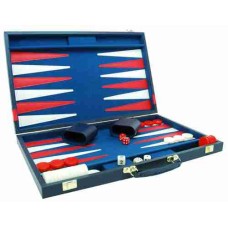 Backgammon 38cm.blau Kunstl.mit rotem Streifen.