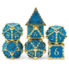 Würfelset Metall Blau Gold