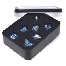 Metall-Würfelset Drache Blau/silber in Metalldose