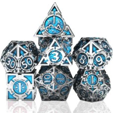Metall-Würfelset Silber/Blau mit Pfeilen