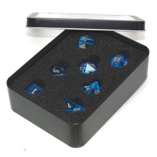 Glaswürfel-Set „Shattered“ Blau in einer Metalldose