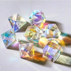 Glas-Würfelset Regenbogen in Metalldose
