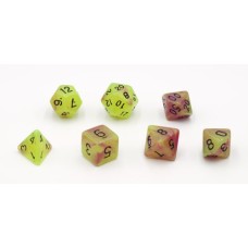 Würfel Glow i.t.Dark Geel/Roze 7st Würfel Glow i.t.Dark Geel/Roze 7st