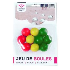 Boules 10 Zielkugeln Holz 30mm.,neonfarb.Blister 
* Lieferzeit unbekannt *