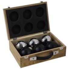 Boules 6 Bälle Stahl in Holzkiste schwarz/silber