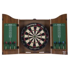 Dartschrank Braun mit Dartschreibe und zwei Darts-Sets