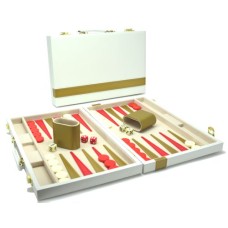 Backgammon 38cm.weiß mit goldenem Streifen