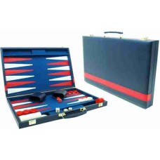 Backgammon 38cm.blau Kunstl.mit rotem Streifen.