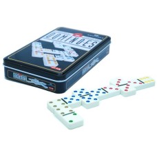 Domino doppelt 6 in Blechdose Punkte farb.