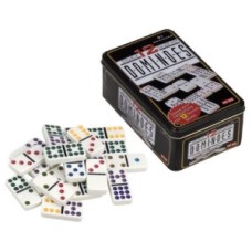 Domino Doppelt 12 in Blechdose, bunte Punkte