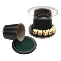 Würfelbecher schw.Leder+Würfel+Deckel 9cm