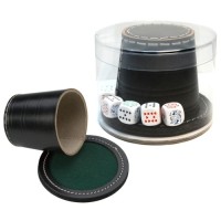 Würfelbecher+ Deckel, Leder 9cm, mit Pokerwürfeln